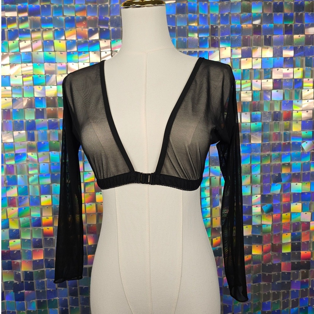 Sheer Mesh Shrug Bolero Women Stretchy One Size Black Excellent Rave Festival - Picture 2 of 8